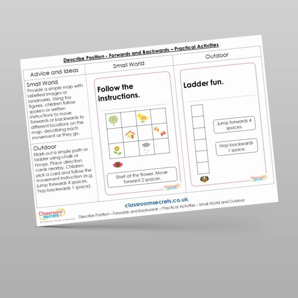 An image of the Describe Position - Forwards and Backwards Practical Activities Resource