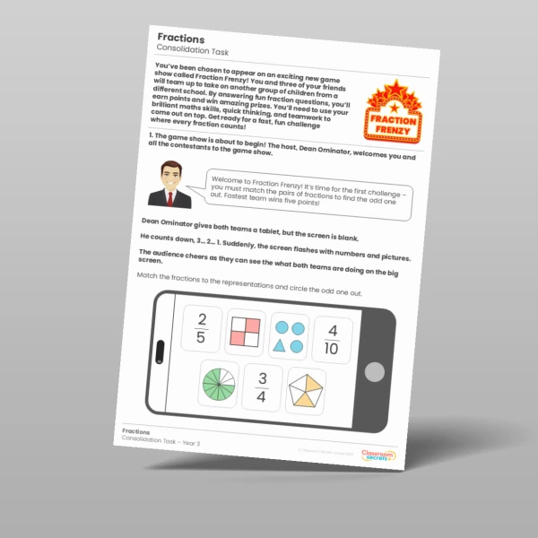 An image of the Fractions Consolidation Task Resource