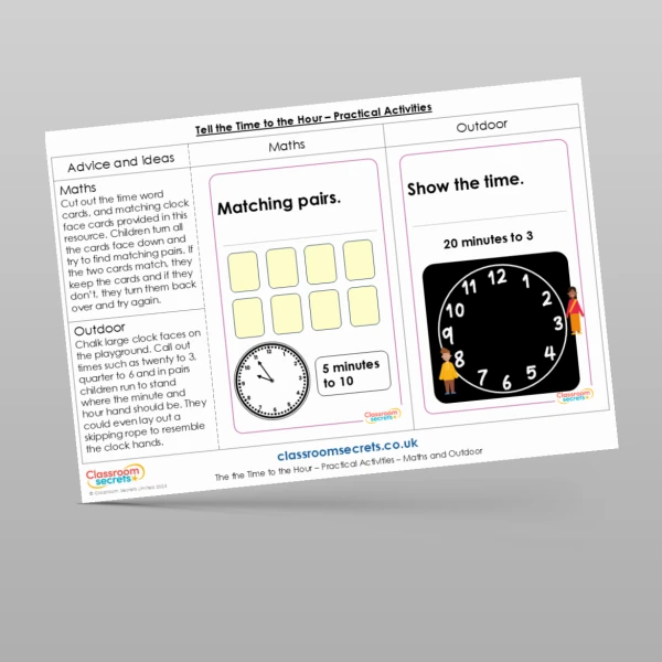 An image of the Tell the Time to the Hour Practical Activities Resource