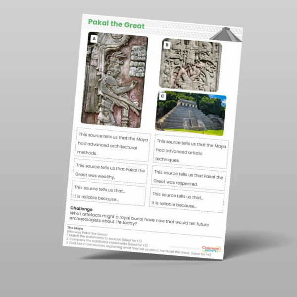 An image of the The Maya Who Was Pakal the Great? Worksheet Resource