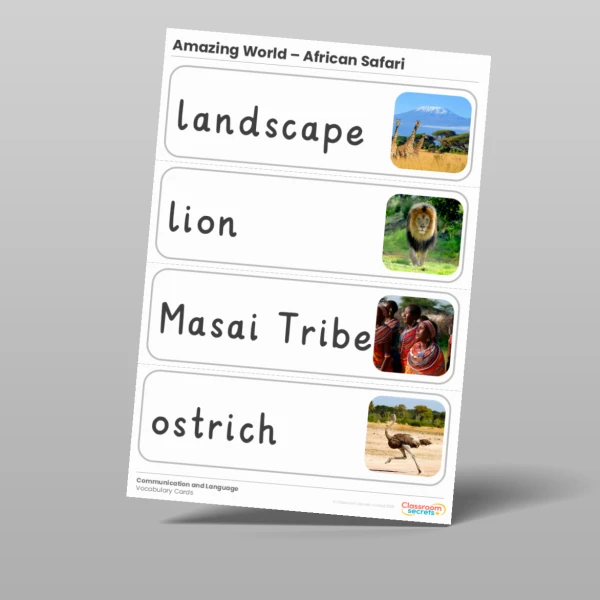 An image of the Amazing World - African Safari Vocabulary Cards Resource