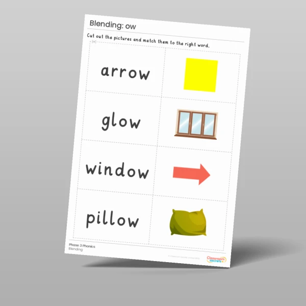 An image of the Phonics Blending Activities: ow Resource