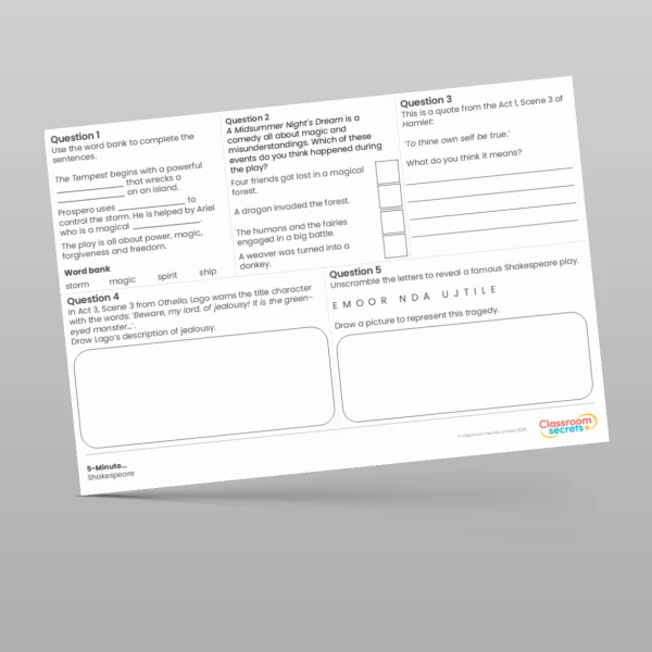 An image of the 5-Minute Shakespeare Resource