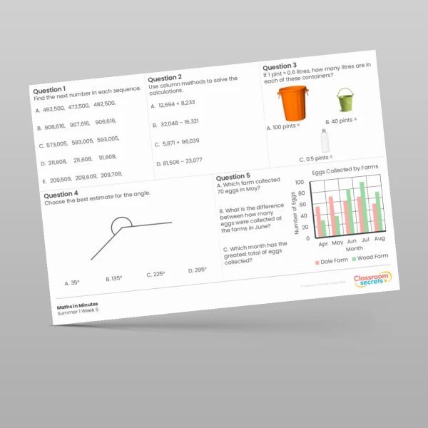 An image of the Summer 1 Week 5 Maths in Minutes Resource
