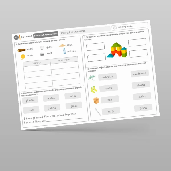 An image of the Everyday Materials Post-Unit Assessment Resource