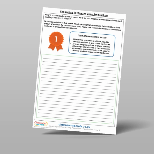 An image of the Expanding Sentences using Prepositions Application Resource