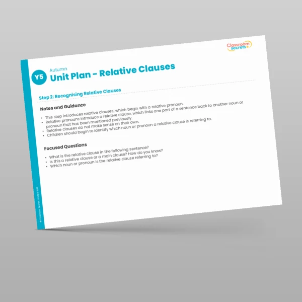 An image of the Relative Clauses Unit Plan Resource