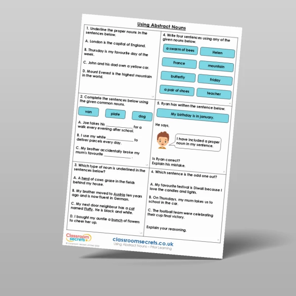 An image of the Using Abstract Nouns Prior Learning Resource