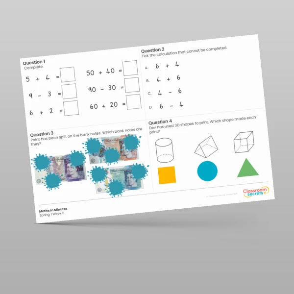 An image of the Spring 1 Week 5 Maths in Minutes Resource