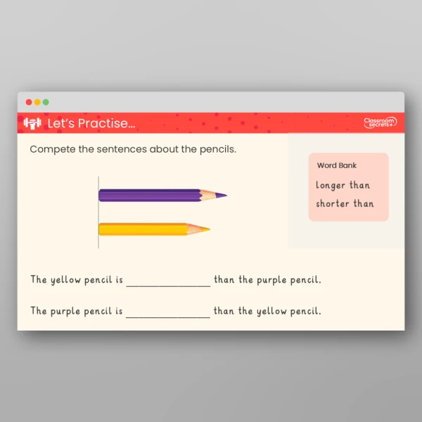 An image of the Compare Lengths and Heights Teaching PPT Resource