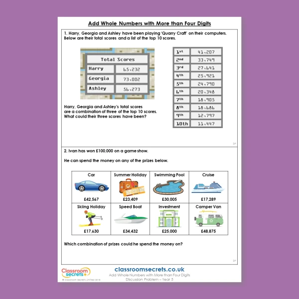 Year 5 Add Whole Numbers with More than Four Digits Addition and Subtraction Deeper Reasoning Discussion Problem