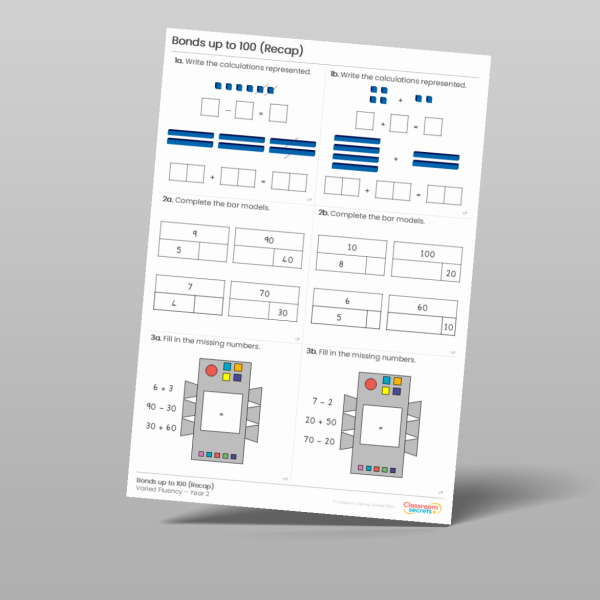 Year 2 Bonds Up To 100 Recap Varied Fluency Resource | Classroom Secrets