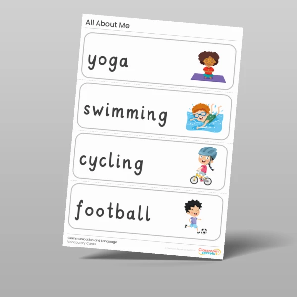 An image of the All About Me Vocabulary Cards Resource
