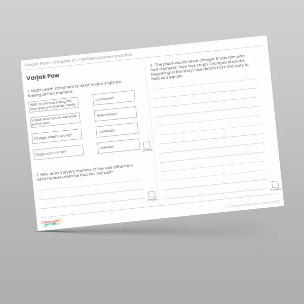 An image of the Reading Skills - Varjak Paw - Chapter 27 Resource