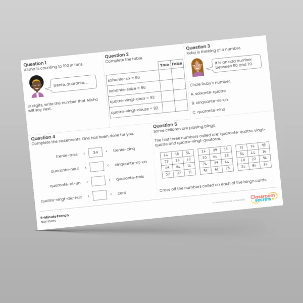 An image of the 5-Minute French Numbers Resource