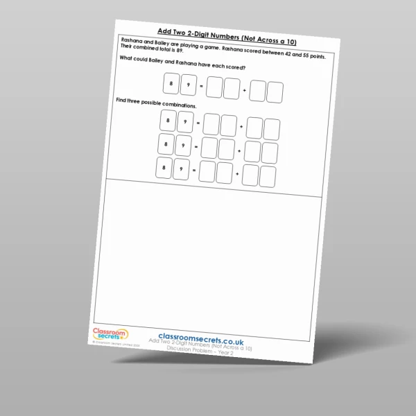 An image of the Add Two 2-Digit Numbers (Not Across a 10) Discussion Problem Resource