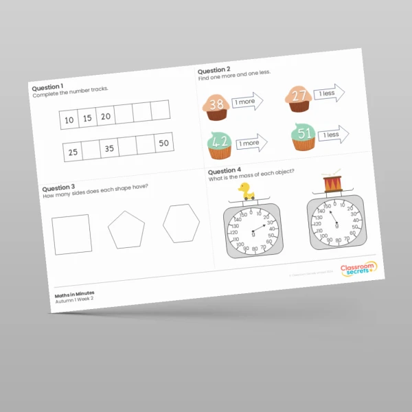 An image of the Autumn 1 Week 2 Maths in Minutes Resource