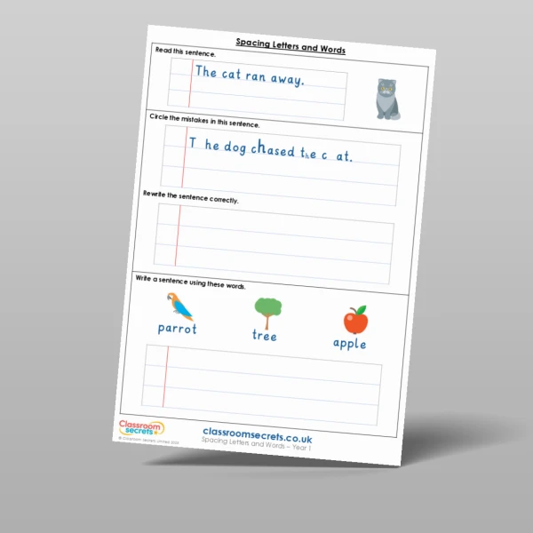 An image of the Spacing Letters and Words Mixed Activity Resource