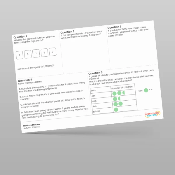 An image of the Autumn 2 Week 2 Maths in Minutes Resource