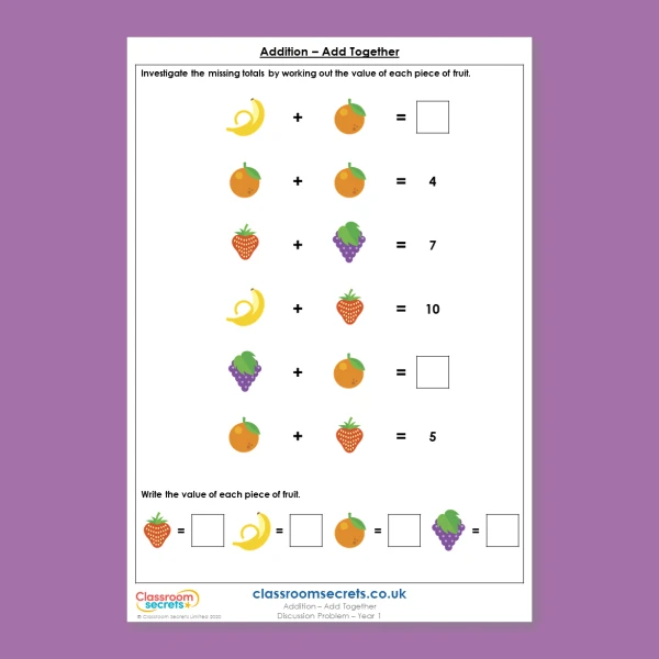Year 1 Addition Add Together Addition and Subtraction within 10 Deeper Reasoning Discussion Problem