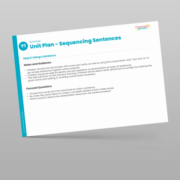 An image of the Sequencing Sentences Unit Plan Resource