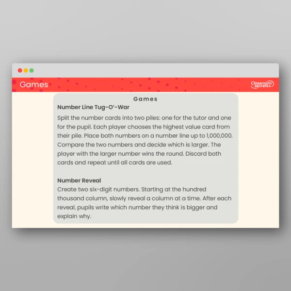 An image of the Compare Numbers to 1,000,000 Prior Learning Tutor PPT Resource