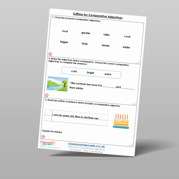 An image of the Suffixes for Comparative Adjectives Homework Resource