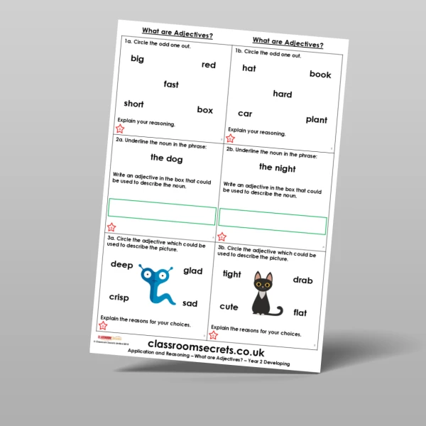 An image of the What are Adjectives? Application and Reasoning Resource