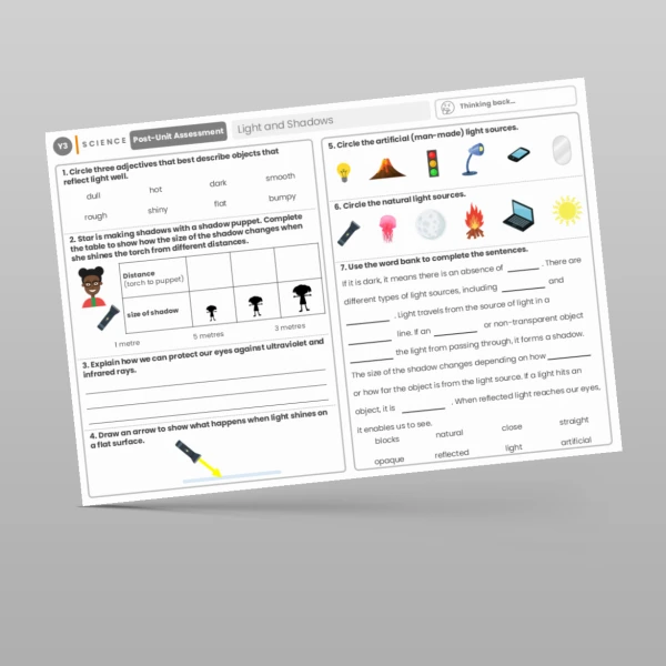 An image of the Light and Shadows Post-Unit Assessment Resource