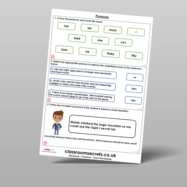 An image of the Free Pronouns Homework Resource