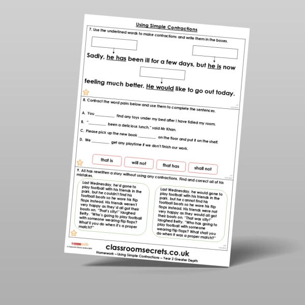 An image of the Using Simple Contractions Homework Resource
