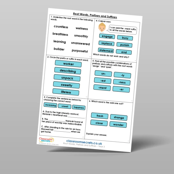 An image of the Root Words, Prefixes and Suffixes Mixed Activity Resource
