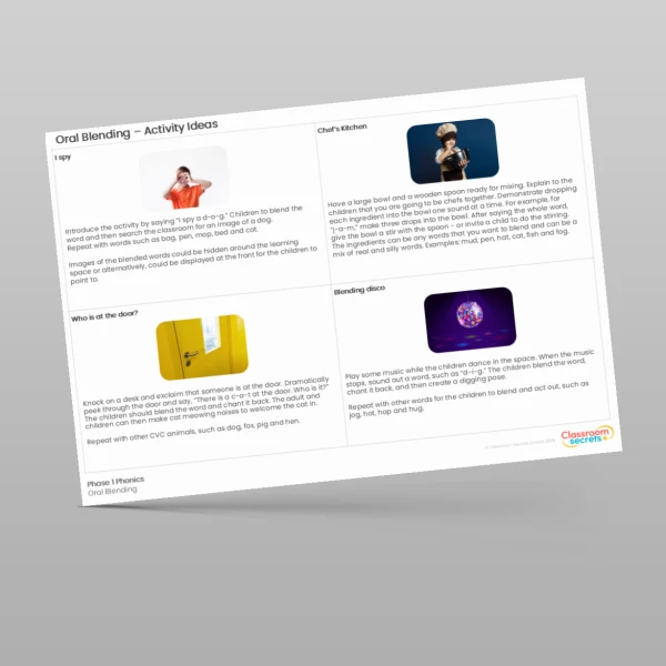An image of the Phase 1 Phonics Oral Blending Activity Ideas Resource