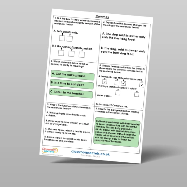 An image of the Commas Mixed Activity Resource