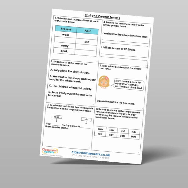 An image of the Past and Present Tense 1 Mixed Activity Resource