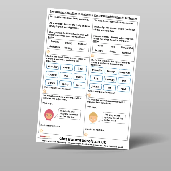 An image of the Recognising Adjectives in Sentences Application and Reasoning Resource