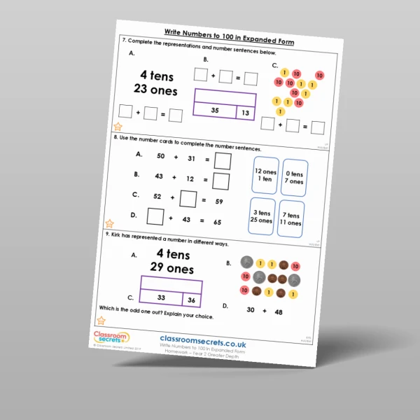 An image of the Write Numbers to 100 in Expanded Form Homework Resource