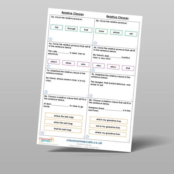 An image of the Relative Clauses Varied Fluency Resource