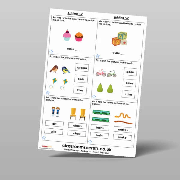 An image of the Adding '-s' Varied Fluency Resource
