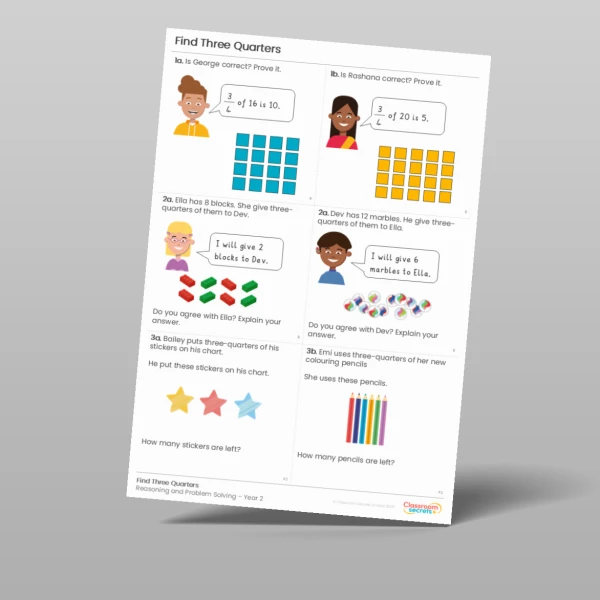 An image of the Find Three Quarters Reasoning and Problem Solving Resource