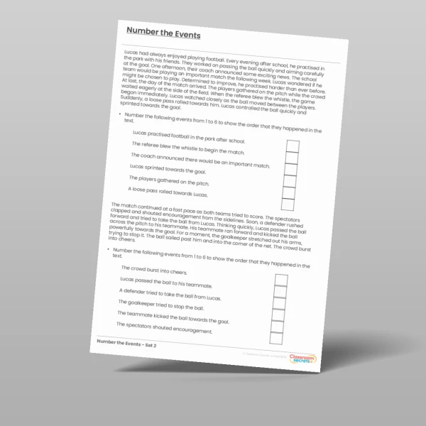An image of the Football Number the Events Task Resource