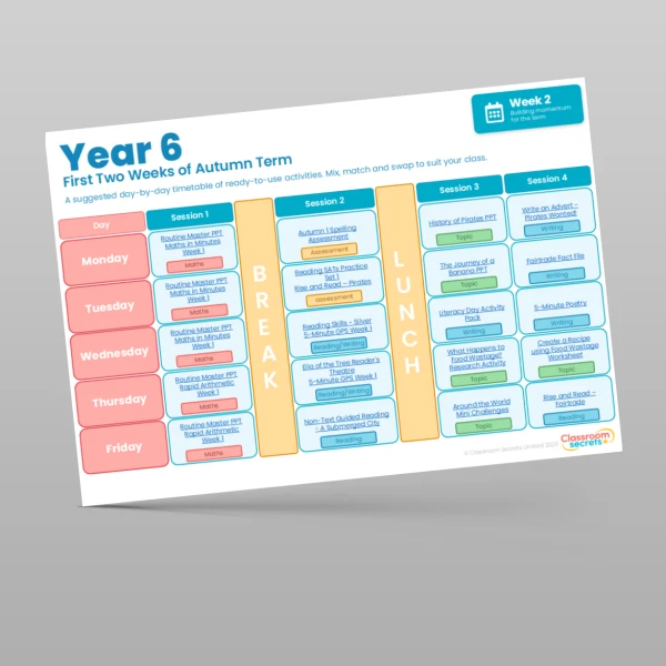 An image of the Free First Two Weeks of Autumn Term Timetable Resource