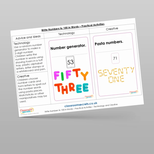 An image of the Write Numbers to 100 in Words Practical Activities Resource