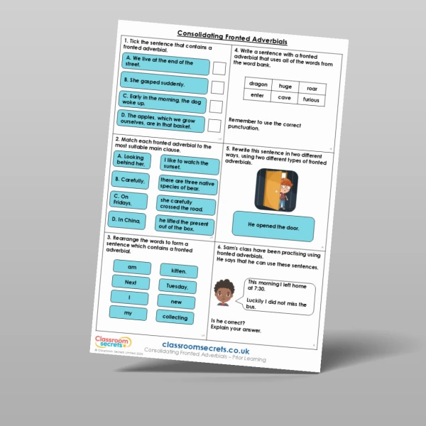 An image of the Consolidating Fronted Adverbials Prior Learning Resource