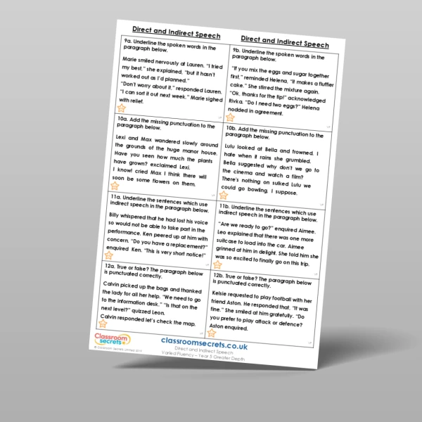 An image of the Direct and Indirect Speech Varied Fluency Resource