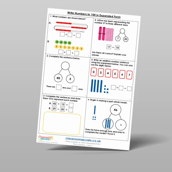 An image of the Write Numbers to 100 in Expanded Form Prior Learning Resource
