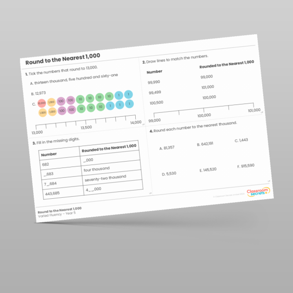 Year 5 Round To The Nearest 1 000 Varied Fluency Resource | Classroom ...