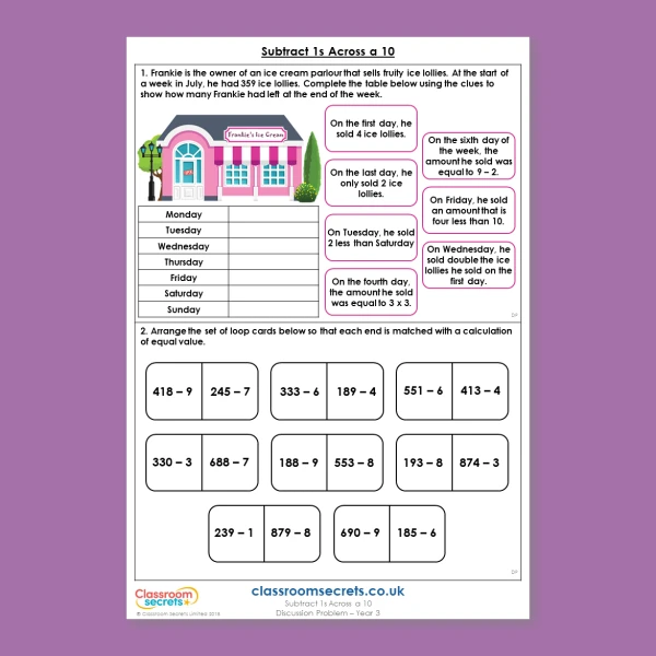Year 3 Subtract 1s Across a 10 Addition and Subtraction Deeper Reasoning Discussion Problem