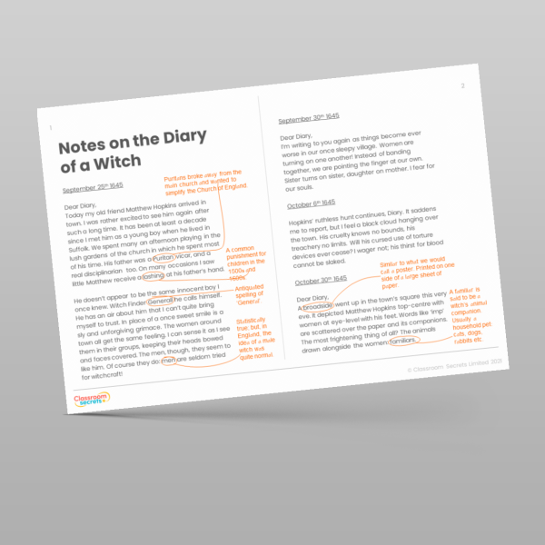 Begin Nor Witch Notes.pdf Year 6 Reading Skills Notes On The Diary Of A Witch Resource ...