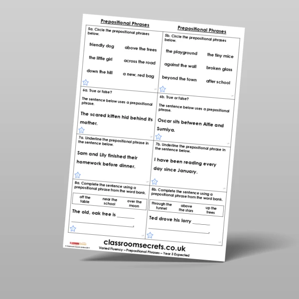 An image of the Prepositional Phrases Varied Fluency Resource